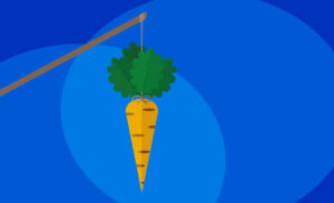 Piirroskuvassa kepin päässä heiluva porkkana